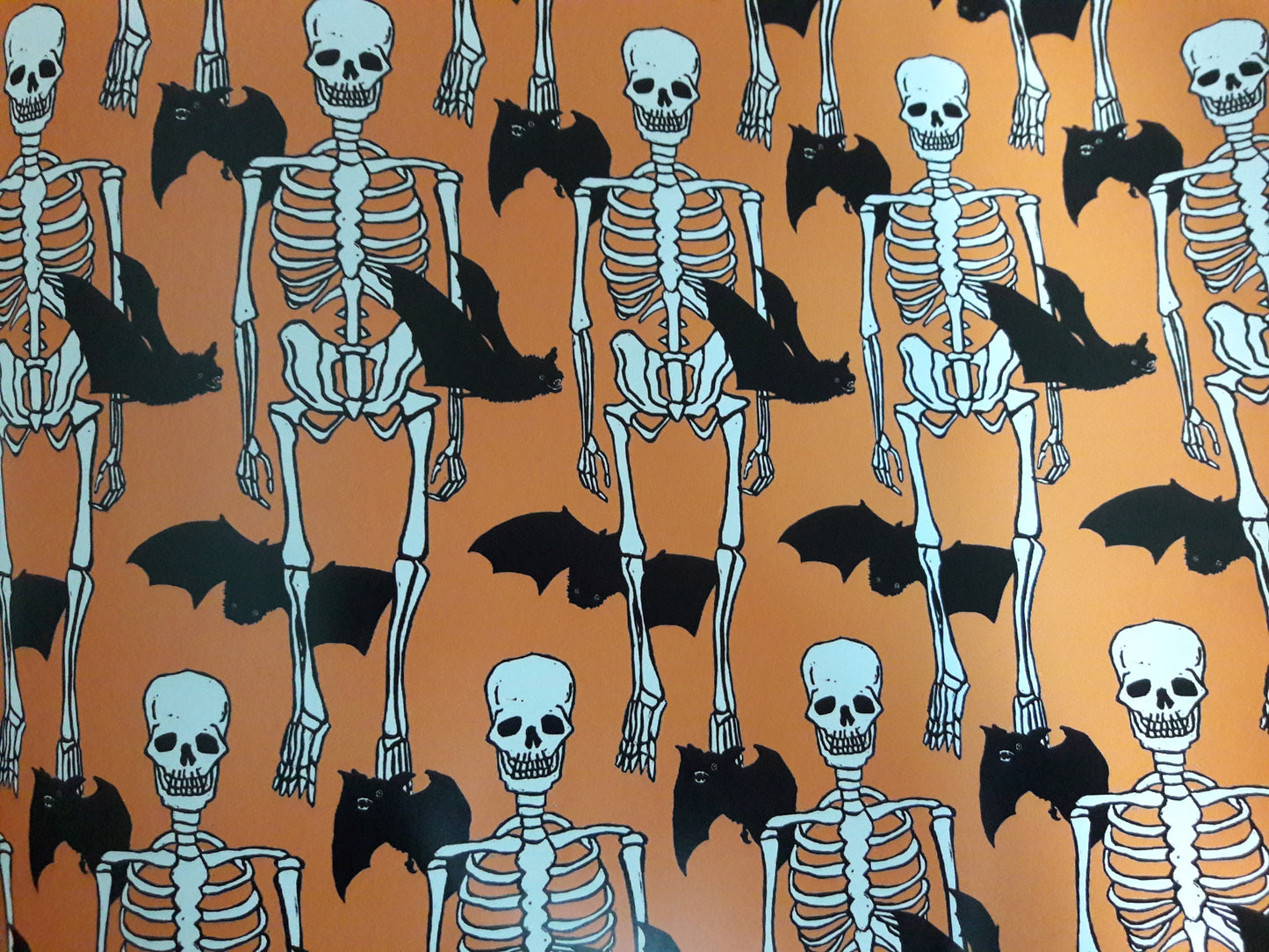 Skeleton and Bat Orange Fabric and Wallpaper