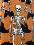 Skeleton and Bat Orange Fabric