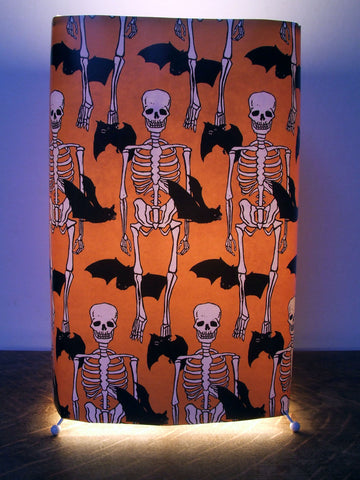 Skeleton and Bat Orange Fabric