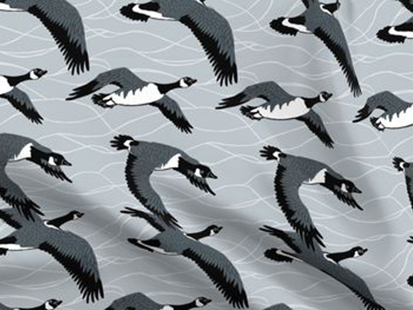 Canadian Geese Flying Fabric and Wallpaper